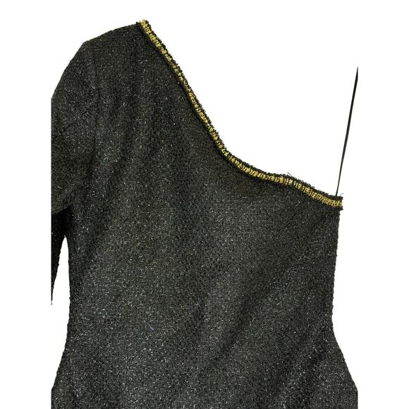 NWT Zara Black w/ Gold Detail Glittery Asymmetric One Shoulder Mini Dress Size S - Picture 5 of 9